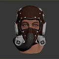 Futuristic Brown Leather Helmet with Goggles Metal Tubes and Rivets Design