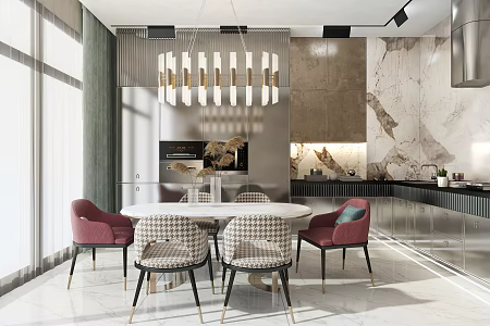 Modern Restaurant Dining Table and Chair Combination Open Kitchen Wine Cabinet 3d model