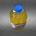 Large Yellow Condiment Bottle With Blue Cap And Label On Gray Background 3d model