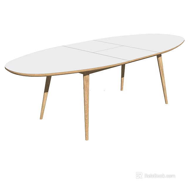 Oval Dining Table With White Tabletop And Light Wooden Legs In Modern Design 3d model 