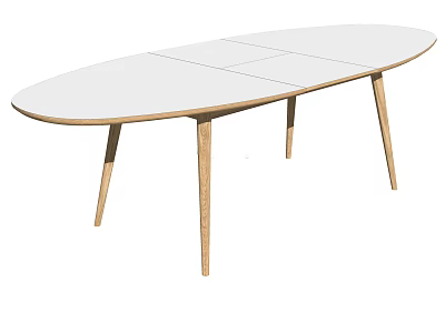 Oval Dining Table With White Tabletop And Light Wooden Legs In Modern Design 3d model