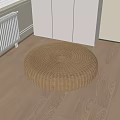 Round Woven Stool In Room Interior With Wooden Floor And White Cabinet