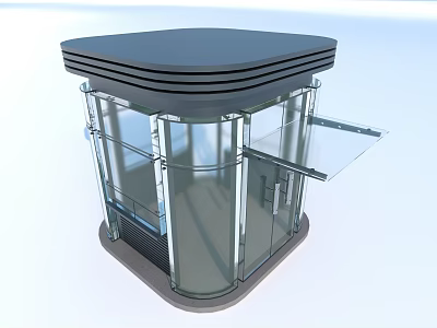 Contemporary Modern Security Booth With Transparent Glass Walls And Metal Roof Design 3d model