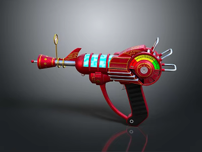 Red Sci Fi Toy Gun With Colorful Windows Circular Dial And Black Grip 3d model
