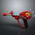 Red Sci Fi Toy Gun With Colorful Windows Circular Dial And Black Grip