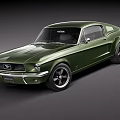 Classic Green Ford Mustang Vintage Muscle Car With Front Grille Round Headlights Chrome Accents