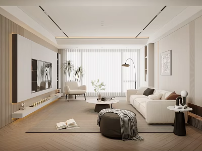 Modern Living Room Interior With Sofa Armchair Plants And Floor Lamp 3d model