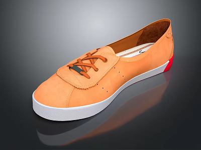 Orange Suede Lace Up Shoes With White Sole And Red Heel Accent 3d model