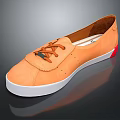 Orange Suede Lace Up Shoes With White Sole And Red Heel Accent