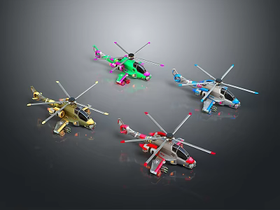 Colorful Helicopter Toy Models With Various Colors Detailed Propellers And Different Designs 3d model