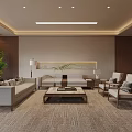 Modern Office Interior Design With Large Windows Wooden Desk And Green Plants