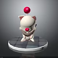 Cute Cartoon Cat Character 3D Model With Red Ball Pink Ears And Blue Checkered Base