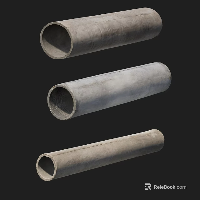 Three Gray Concrete Pipes Arranged On Black Background For Building Structure 3d model 