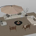 Outdoor Sofa Set With Patio Umbrella Fire Pit And Wooden Deck Chairs
