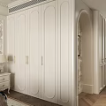 Elegant Modern White Wardrobe Interior Design With Vertical Lines And Gold Handles
