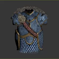 Ornate Blue Decorative Tunic With Fur Trim Red Sash And Metallic Texture