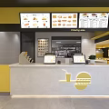Modern Fast Food Restaurant Interior With Yellow Counter Menu Screens And Burger Drink Logo
