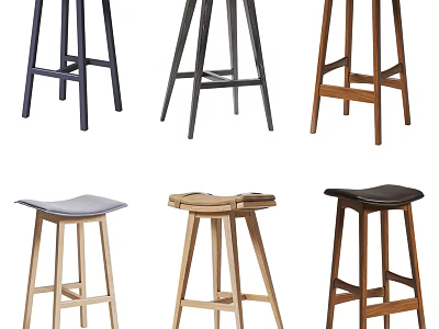 Stylish Bar Stools With Various Designs Wood And Metal Frames In Different Colors 3d model