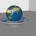 Modern Decorative Ornament Set Featuring Floating Globe On Metal Base And Gray Backdrop 3d model