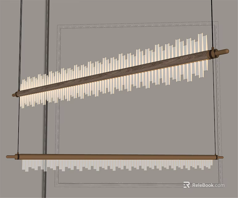 Modern Linear Wooden Chandelier with Vertical Strip Design and Hanging Structure 3d model 