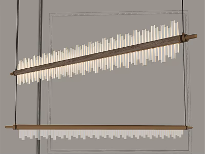 Modern Linear Wooden Chandelier with Vertical Strip Design and Hanging Structure 3d model