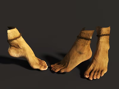 Three Realistic Human Feet With Ankle Straps And Natural Skin Texture 3d model