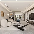 Modern Living Dining Room Interior With White Sofa Coffee Table And TV Wall