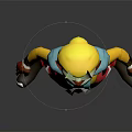 Monkey King Character With Colorful Face Paint Yellow Top Blue Scarf And Red Yellow Staff