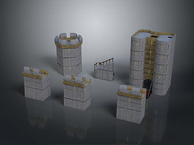 Detailed Castle Model Set With Multiple Stone Towers And Architectural Components 3d model
