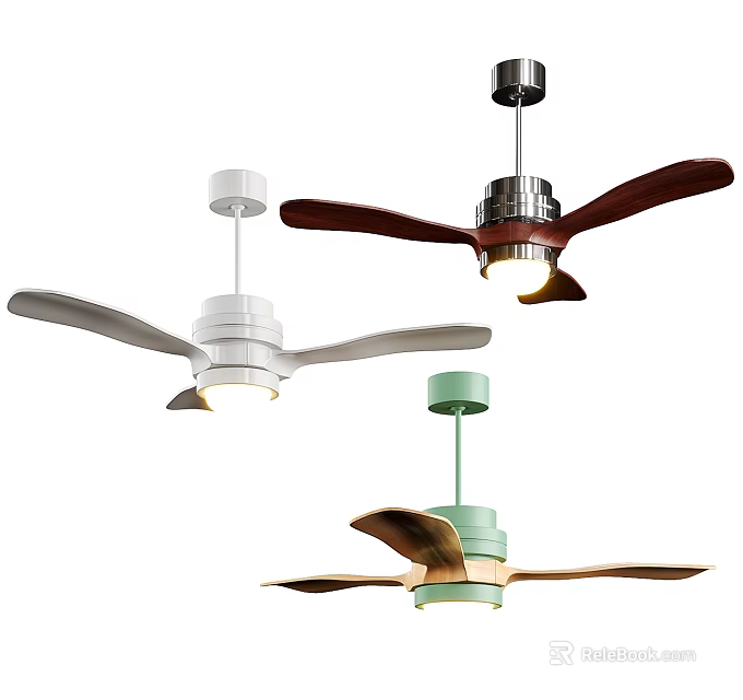 Modern Ceiling Fans With Lights White Brown Green Blades Contemporary Design For Home Interiors 3d model 