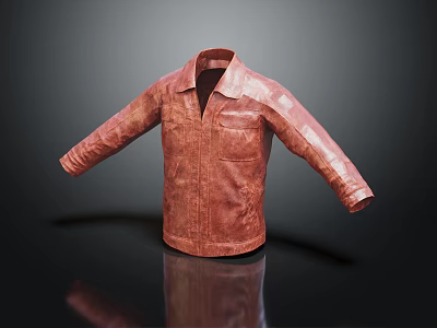 Distressed Brown Leather Jacket With Collared Design And Pockets 3d model