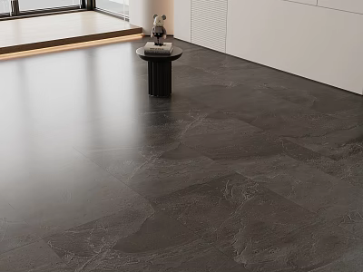 Dark Gray Floor Tiles With Texture In Modern Home Interior 3d model