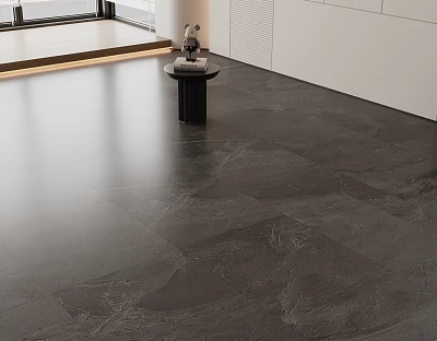 Dark Gray Floor Tiles With Texture In Modern Home Interior 3d model