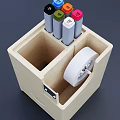 Wooden Folder Organizer with Colorful Markers and Tape Roll in Multiple Compartments for Desk Storage