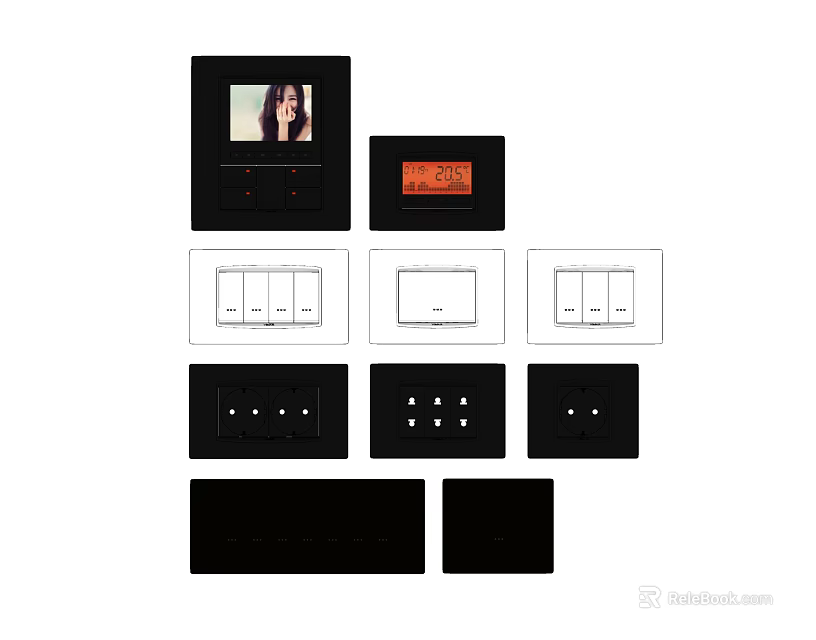 Modern Switch Panels In Various Styles With Black White Colors And Multiple Switches 3d model 