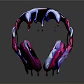 Vibrant Pink Blue Purple Headphones With Melting Dripping Glossy Surface Design