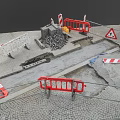Construction Site Pavement With Red Barriers Warning Signs Gravel And Excavation Area