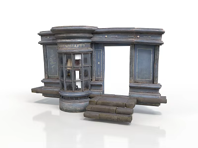 Vintage Chemist Shop Facade Scene Component With Blue Walls Windows Steps And Decorative Columns 3d model