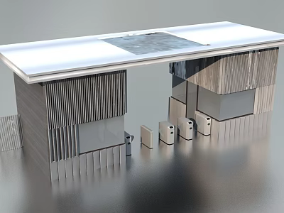 Modern Entrance Gate Design With Stripped Panels And Sleek Metal Structure 3d model