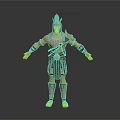 Ancient Warrior 3D Model With Golden Crown Shoulder Armor And Leg Guards