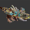 Armored Mechanical Dinosaur Character With Pixel Style Block Built Body And Glowing Blue Accents