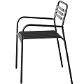 Sleek Modern Black Metal Chair With Armrests And Striped Seat Design