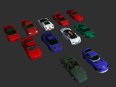 Colorful Toy Car Models in Various Colors and Styles Displayed Together 3d model