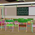 Classroom Furniture With Green Chairs Light Colored Desks And Metal Frames In Classroom Setting