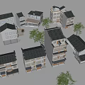 Traditional Chinese Residential Buildings With Black Roofs White Walls And Green Trees
