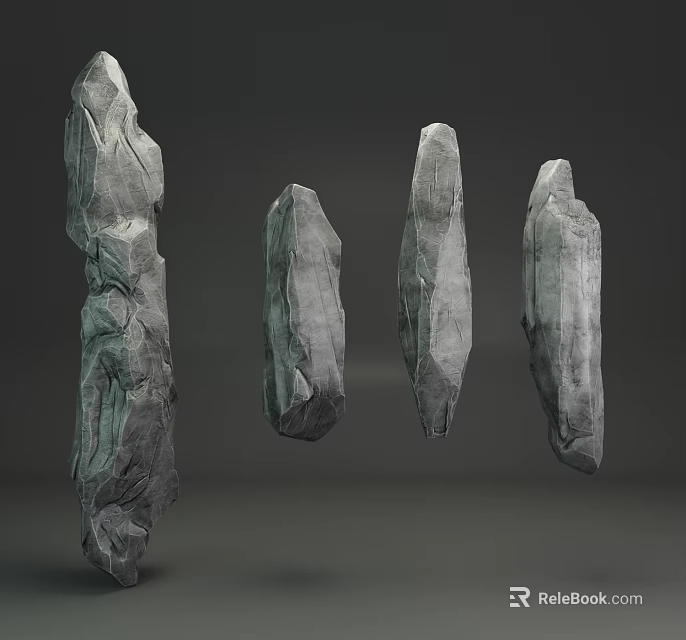 Natural Stone With Various Shapes And Wood Elements For Decorative Texture 3d model 