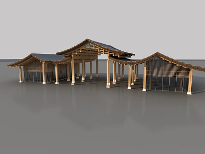 Traditional Ancient Architecture Design With Wooden Columns And Multiple Classic Roofs 3d model