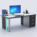Modern Office Desk with Computer Monitor Keyboard Mouse Pen Holder File Organizer and Drawers