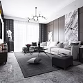 Modern Living Room Interior With Gray Sofa TV Chandelier And Decorative Painting