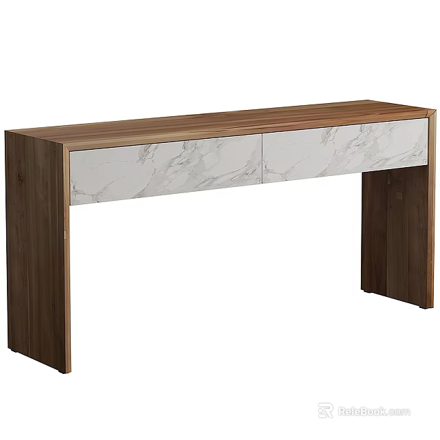 Modern Wooden Desk Design With Marble Textured Drawer Panels for Home Office 3d model 